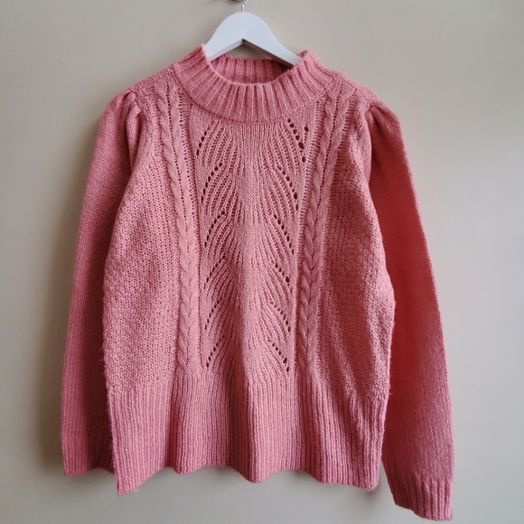 Lily Morgan pink sweater with little puff sleeves, romantic sweater M - Picture 2 of 7